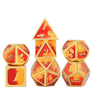 Mixed Red & Yellow Metal Dice Set 7 piece front view