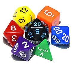 Multi coloured opaque dice set 