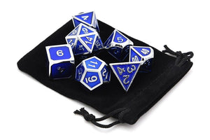 Navy Blue & Silver Enamel Metal Dice Set | 7 piece