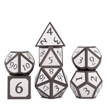 Load image into Gallery viewer, Oath of Devotion - white and black enamel metal dice set with Italic Font