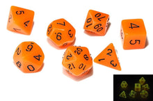 Load image into Gallery viewer, Orange Colour Glow in Dark Dice Set 7 piece