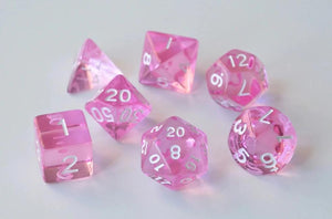 Pink Single Colour Translucent Dice Set with White Font