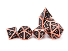 Load image into Gallery viewer, Shiny Black and Bronze Metal Dice Set - Italic Font (7pcs)