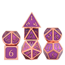 Load image into Gallery viewer, Purple and Bronze Metal Dice Set 7 piece front view