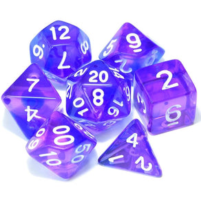 Purple Blue Dual Colour Translucent Dice Set with white font