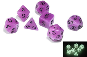 Purple Colour Glow in Dark Dice Set 7 piece