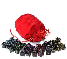 Load image into Gallery viewer, 42 pieces of Black Opaque dice bundle with red dice bag