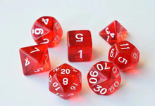 Load image into Gallery viewer, Red Single Colour Translucent Dice Set with White Font