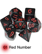 Load image into Gallery viewer, Black Opaque Dice Set with Red Font