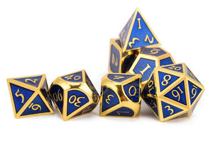 Royal Blue & Gold Enamel Metal Dice Set | 7 piece