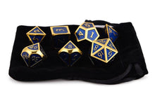 Load image into Gallery viewer, Royal Blue &amp; Gold Enamel Metal Dice Set | 7 piece