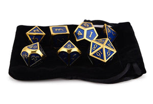 Royal Blue & Gold Enamel Metal Dice Set | 7 piece