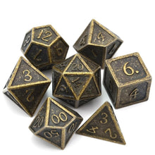 Load image into Gallery viewer, Rusted Ancient Gold Metal Dice Set 7 piece Front View