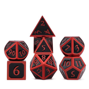 Scarlet the mysterious - Black metal dice set with red font 7 piece