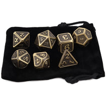 Load image into Gallery viewer, Shiny Gold Dragon Scale Metal Dice Set 7 Piece with Black Dice Pouch