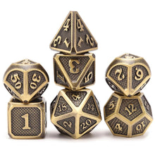 Load image into Gallery viewer, Shiny Gold Dragon Scale Metal Dice Set 7 Piece