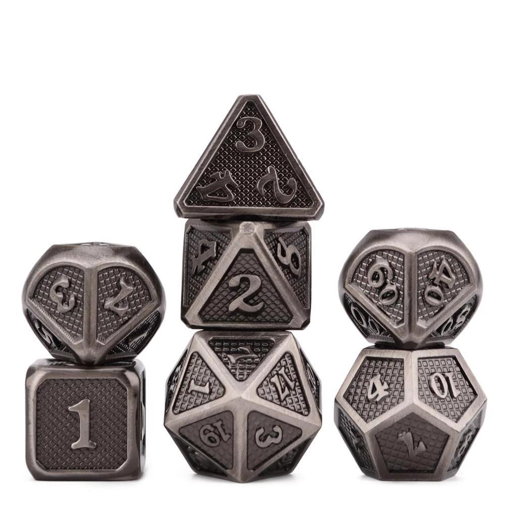 Shiny Silver Dragon Scale Metal Dice Set | 7 piece