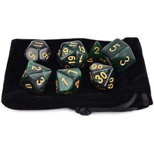 Load image into Gallery viewer, Tarantula (Green &amp; Black) Nebula Polyhedral Dice Set 7 Piece with a Black Dice Bag