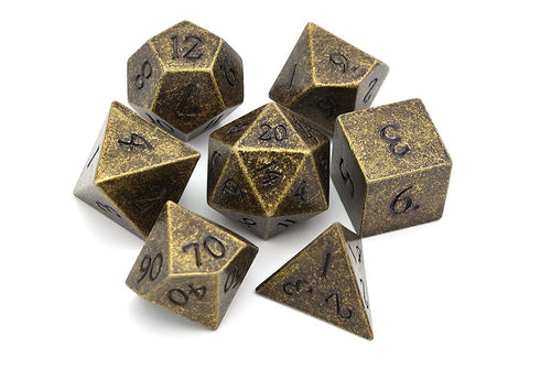 Tarnished Gold Metal Dice Set 7 Piece Front View