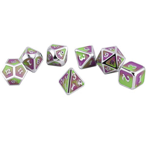 Toxic Dragon Scale Metal Dice Set 7 piece horizontally stacked