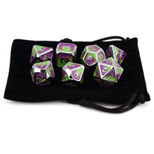 Load image into Gallery viewer, Toxic Dragon Scale Metal Dice Set 7 piece with Black Dice Bag