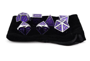 Violet and Silver Metal Dice Set | 7 piece