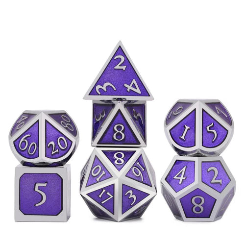 Violet and Silver Metal Dice Set | 7 piece