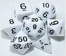 White opaque dice set with Black font