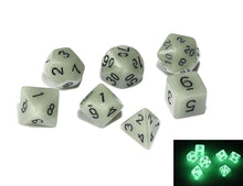 Load image into Gallery viewer, White Colour Glow in Dark Dice Set 7 piece