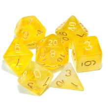 Load image into Gallery viewer, Yellow White Dual Colour Translucent Dice Set