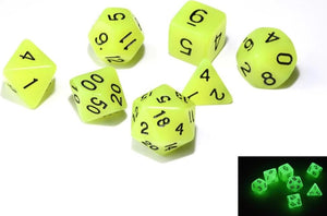 Yellow Colour Glow in Dark Dice Set 7 piece