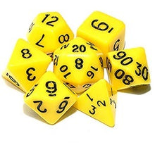 Load image into Gallery viewer, Yellow opaque dice set with Black font