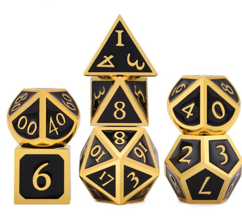 Deeper Dark - Black Metal Dice Set 7 Piece Front View