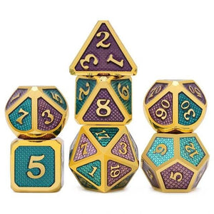 Purple, Green and Gold dragon scale Metal dice set