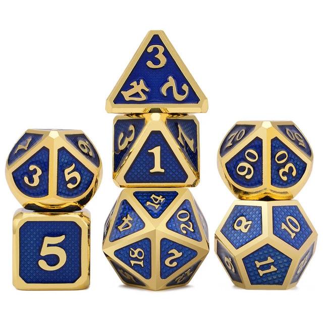 Royal Blue & Gold dragon scale Metal dice set