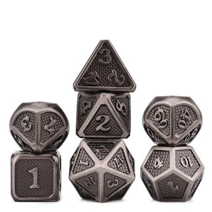 Shiny Silver Dragon Scale Metal Dice Set