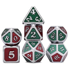 Load image into Gallery viewer, Green, Red and Silver dragon scale Metal dice set