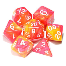 Load image into Gallery viewer, Red and Yellow marble dice set | 7 Piece