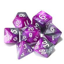 Load image into Gallery viewer, Purple and Silver marble dice set | 7 Piece