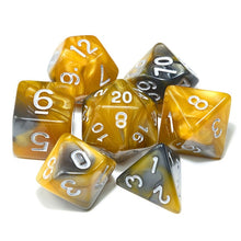 Load image into Gallery viewer, Yellow and Gray marble dice set | 7 Piece