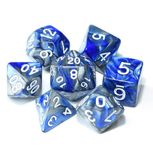 Load image into Gallery viewer, Blue and Silver marble dice set | 7 Piece