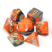 Load image into Gallery viewer, Orange and silver marble dice set | 7 Piece