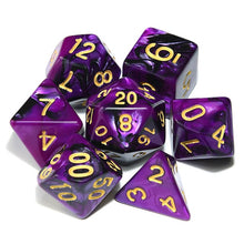 Load image into Gallery viewer, Purple and Black marble dice set | 7 Piece