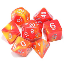 Load image into Gallery viewer, Red and Yellow marble dice set | 7 Piece