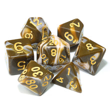 Load image into Gallery viewer, Coffee and White marble dice set | 7 Piece