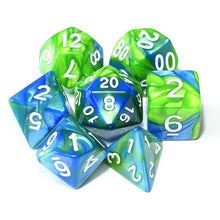 Load image into Gallery viewer, Blue and Green marble dice set | 7 Piece