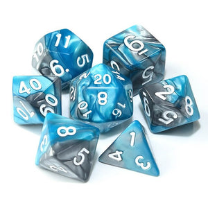 Turquoise and Gray marble dice set | 7 Piece