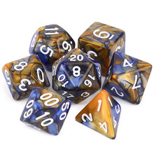 Load image into Gallery viewer, Blue and Gold marble dice set | 7 Piece