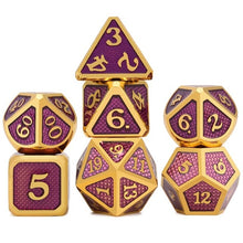 Load image into Gallery viewer, Purple and Gold dragon scale Metal dice set