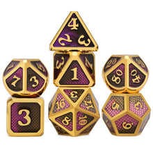 Load image into Gallery viewer, Purple and Black Gold dragon scale Metal dice set